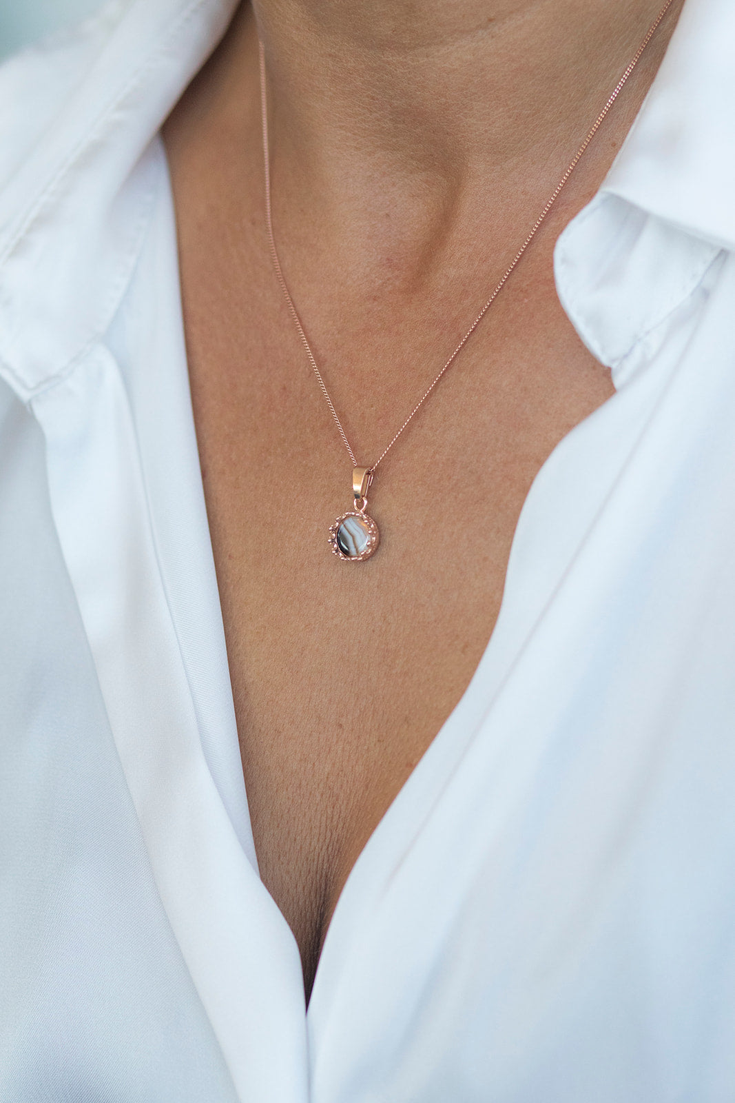 Handgefertigte Halskette aus 925 Silber 18k Rosegold plattiert mit Edelstein-Anhänger