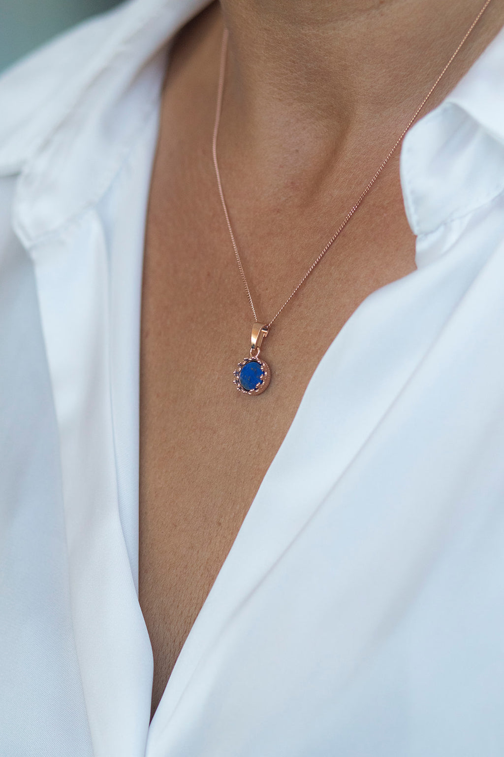 Handgefertigte Halskette aus 925 Silber 18k Rosegold plattiert mit Edelstein-Anhänger