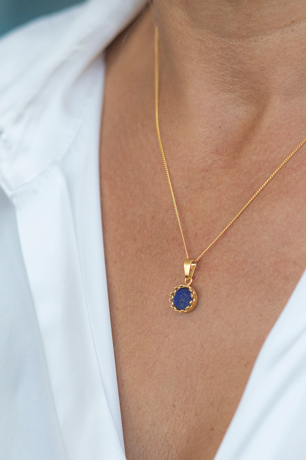 Handgefertigte Halskette aus 925 Silber 24k Gold plattiert mit Edelstein-Anhänger